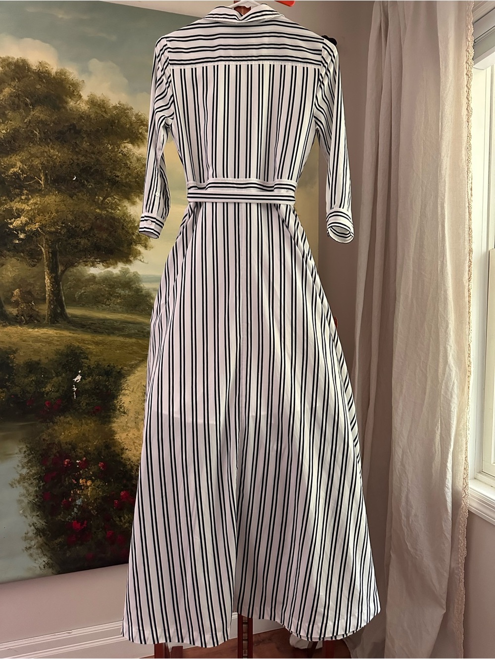 Banana Republic White and Black Vertical Stripe Maxi Shirt Dress - Picture 3 of 8